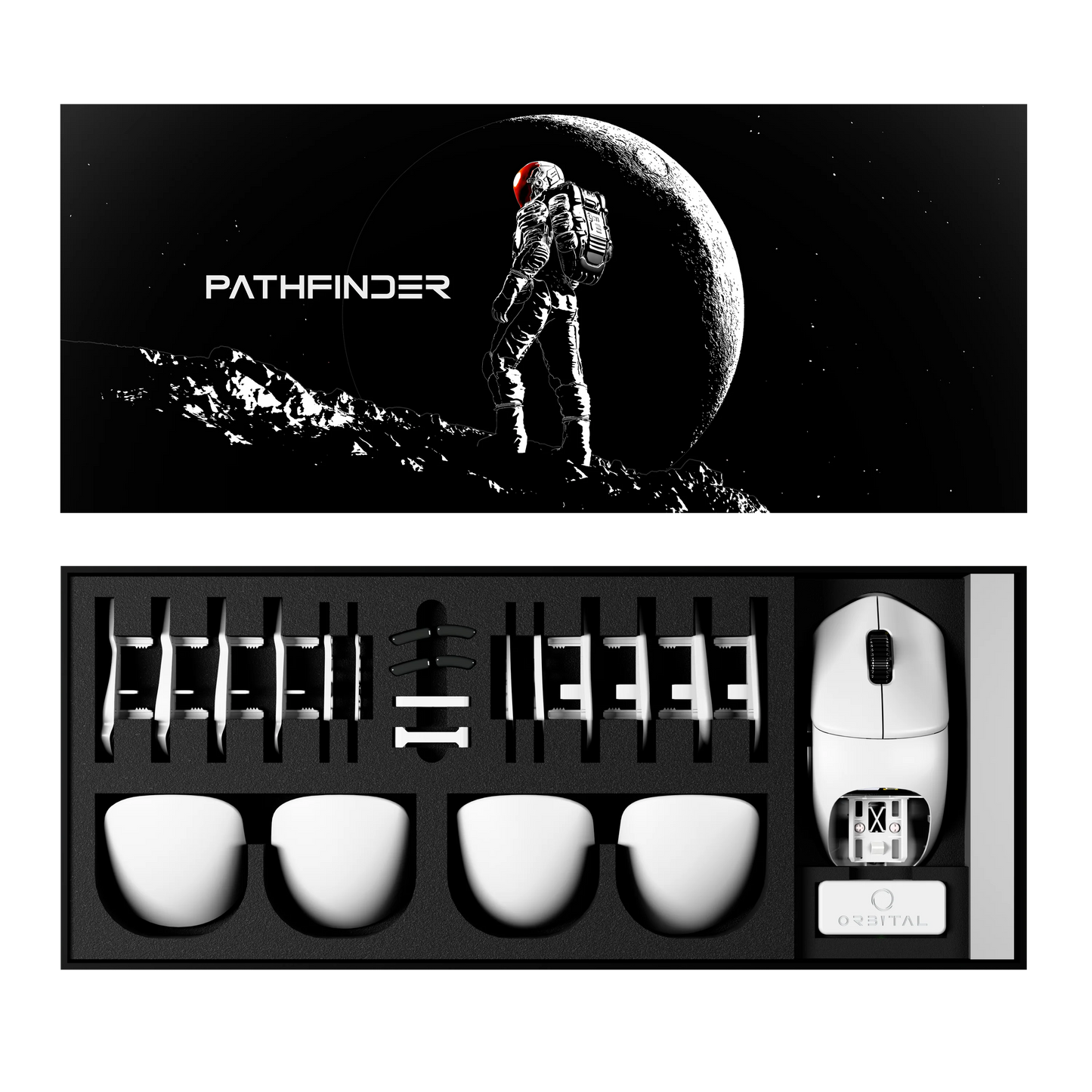 เมาส์เกมมิ่งไร้สาย Orbital Pathfinder V2 White พร้อมชิ้นส่วนโมดูลาร์