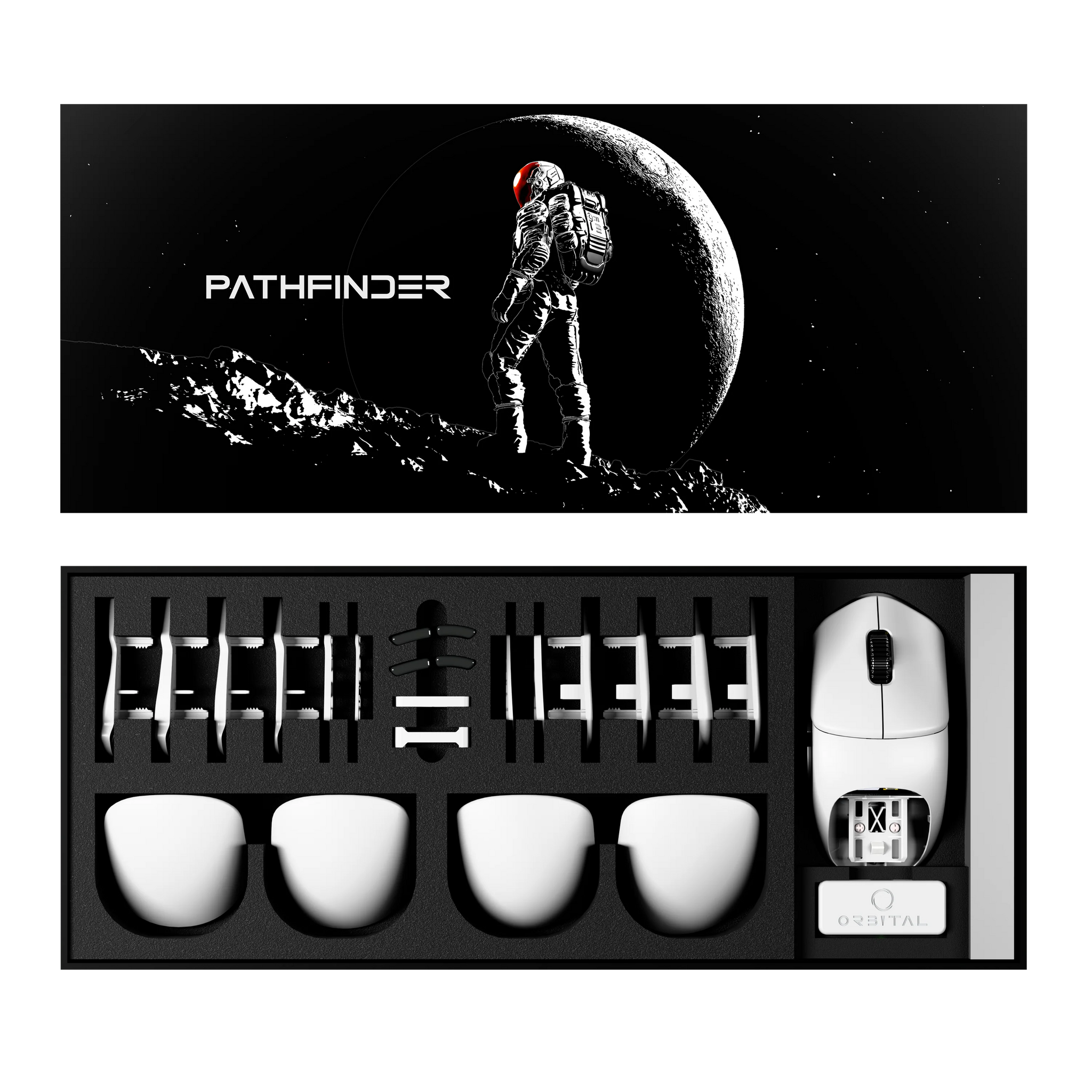 เมาส์เกมมิ่งไร้สาย Orbital Pathfinder V2 White พร้อมชิ้นส่วนโมดูลาร์