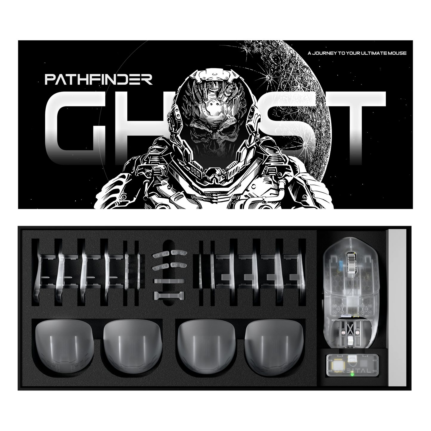 เมาส์เกมมิ่งไร้สาย Orbital Pathfinder Ghost Edition พร้อมชิ้นส่วนโมดูลาร์