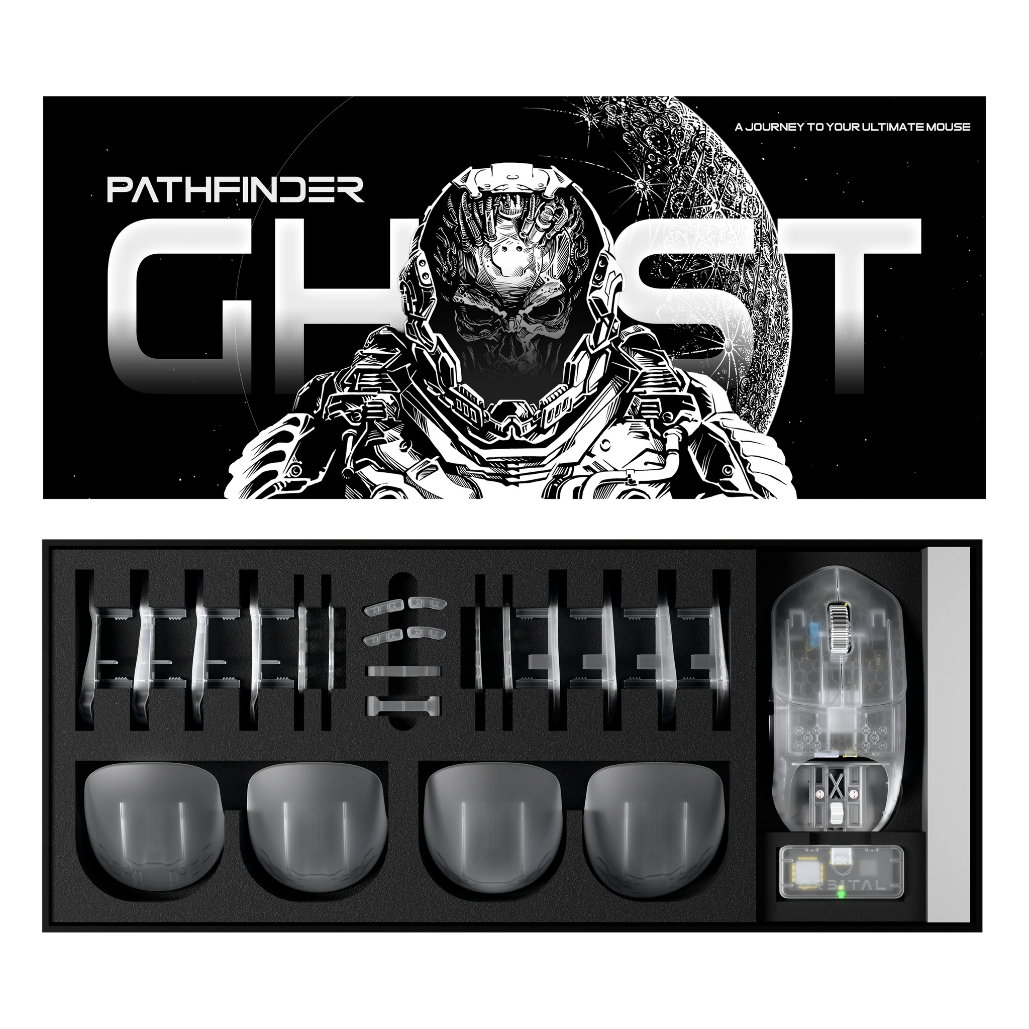 เมาส์เกมมิ่งไร้สาย Orbital Pathfinder Ghost Edition พร้อมชิ้นส่วนโมดูลาร์